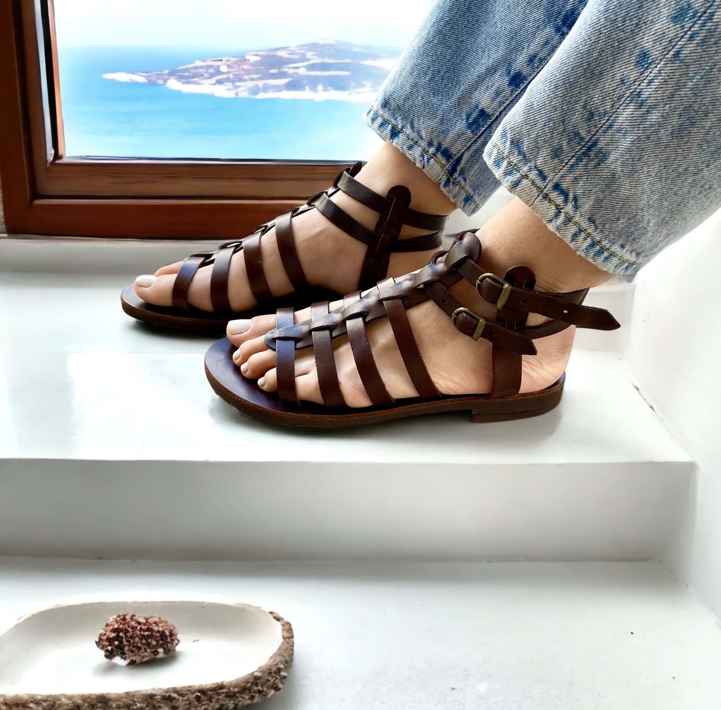 Dark Brown Gladiator Sandals For Women 3978